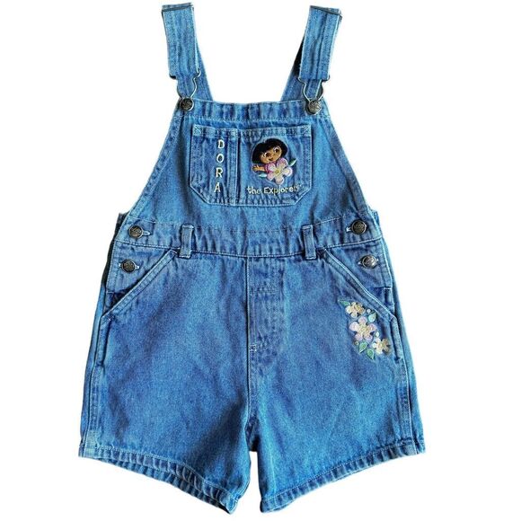 Dora The Explorer Vintage Nick Jr. Denim Embroidered Overalls Girls 4 - Picture 1 of 6